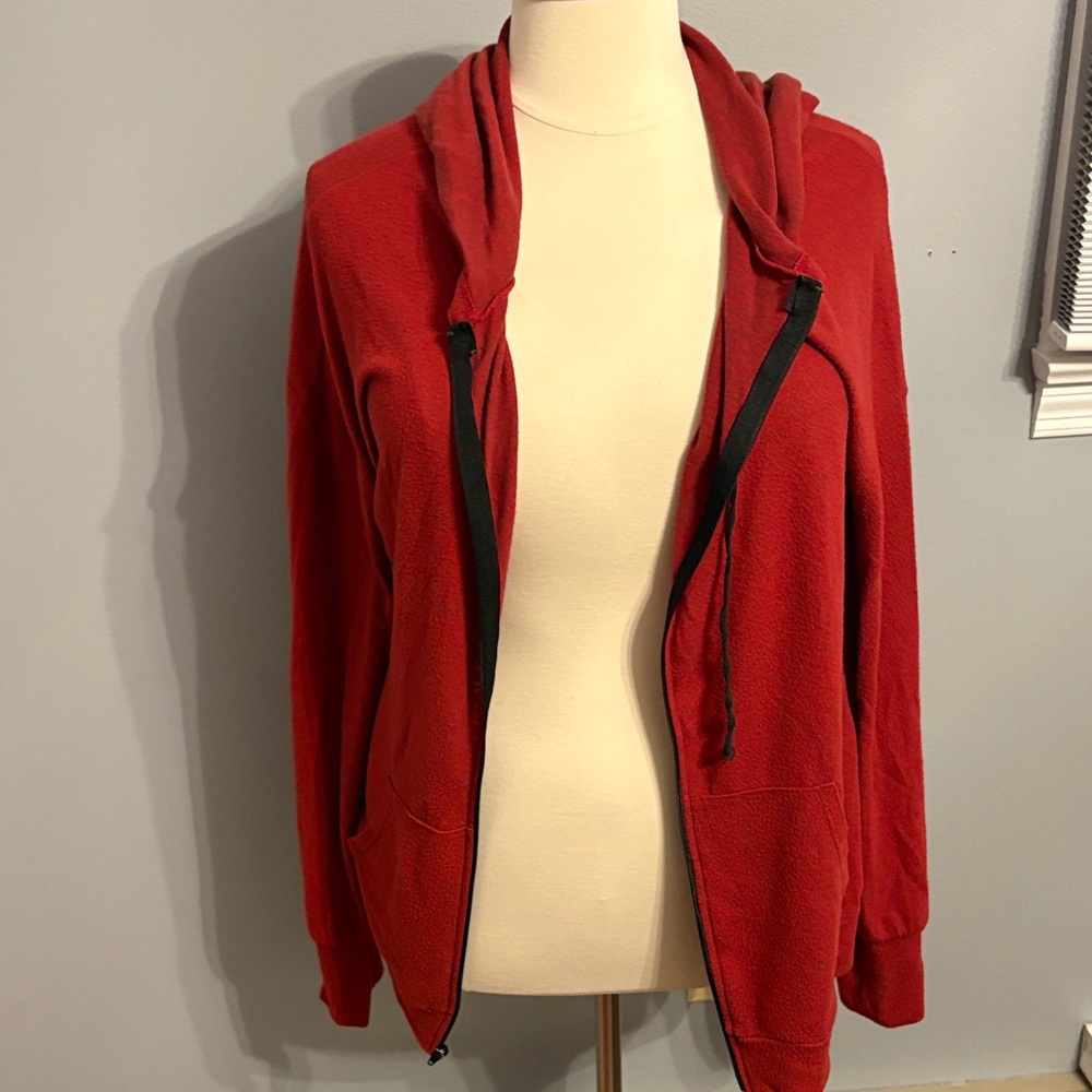 Women's Red Zip-Up Hooded Sweatshirt with Black Trim